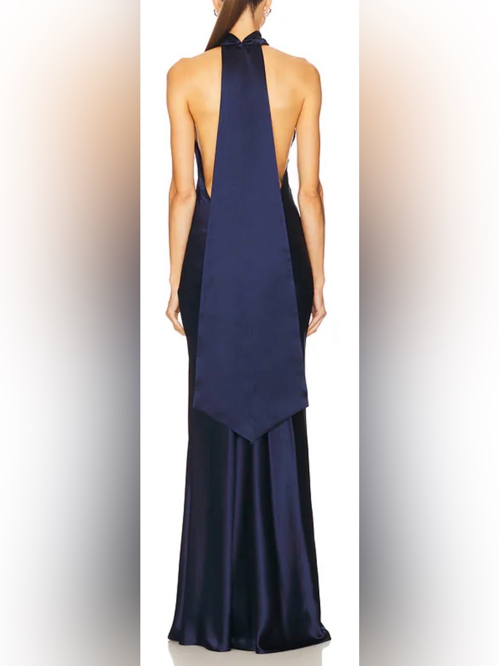 NEW anthropology SAU LEE Penelope High Neck Backless Satin Gown navy blue Sz 8 - Picture 4 of 12